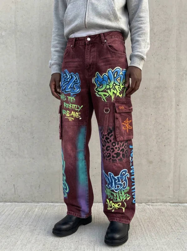 Men's Graffiti Leopard Cargo Jeans