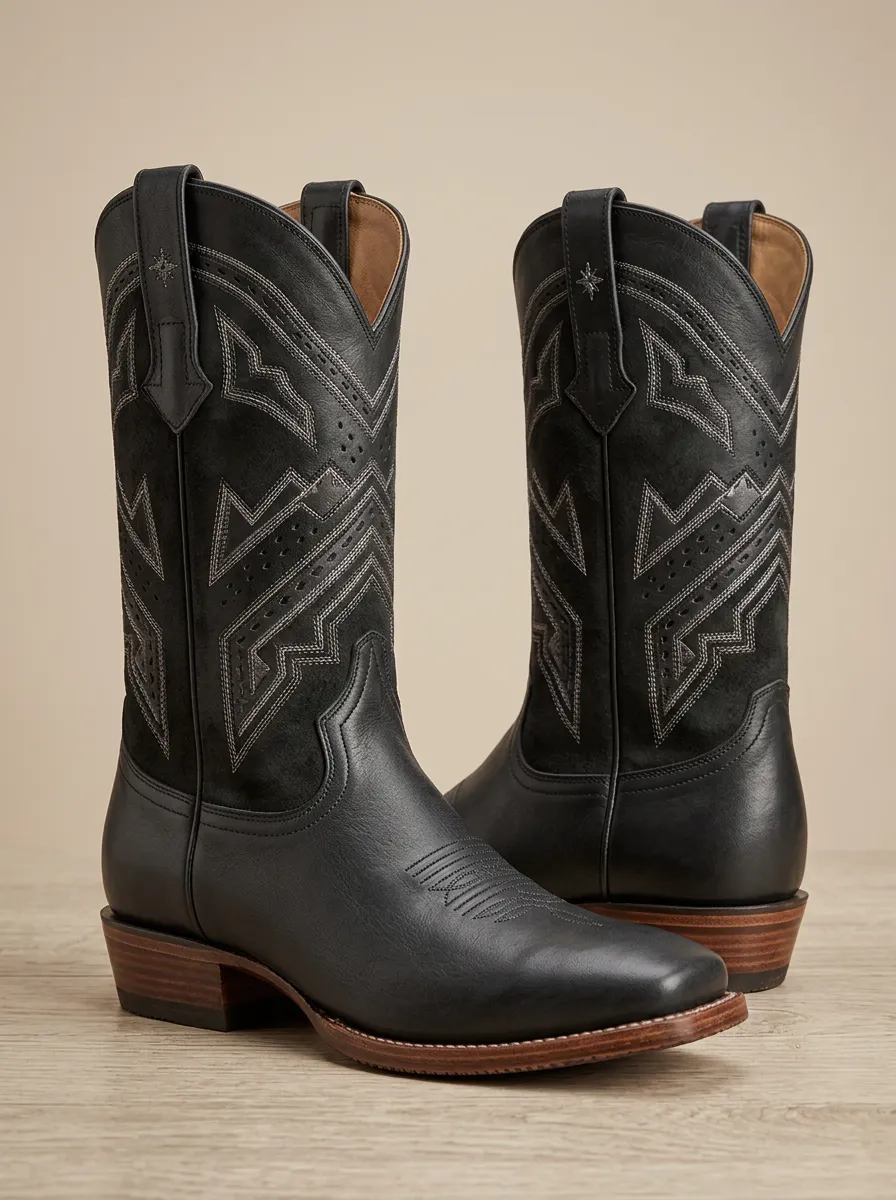 Men's Western Geometric Embroidered Cowboy Boots Men