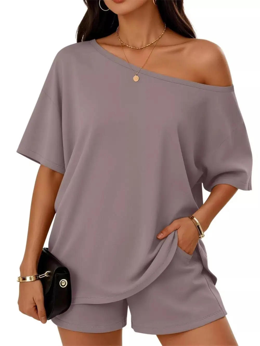 Boat Neck Tee and Shorts Set