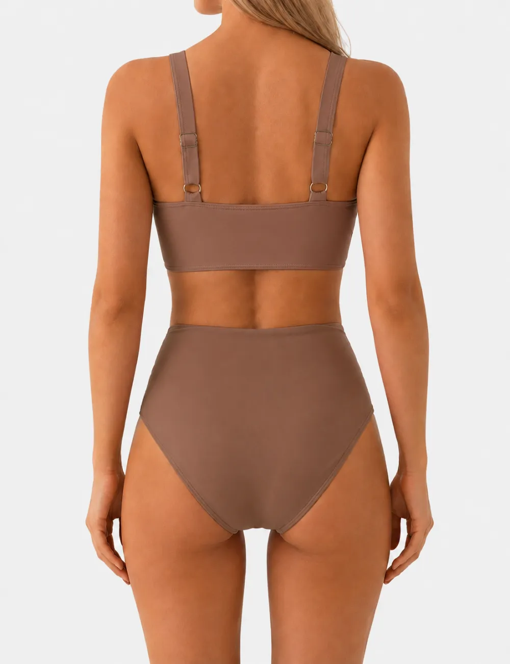 Twist Front V Neck High Waisted Bikini Set