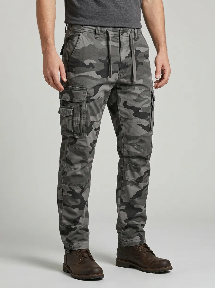 Men's Tactical Outdoor Grey Camouflage Printed Cargo Pants