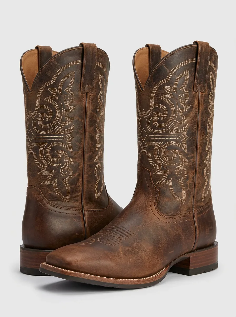 Traditional Embroidered Vintage-Look Western Boots