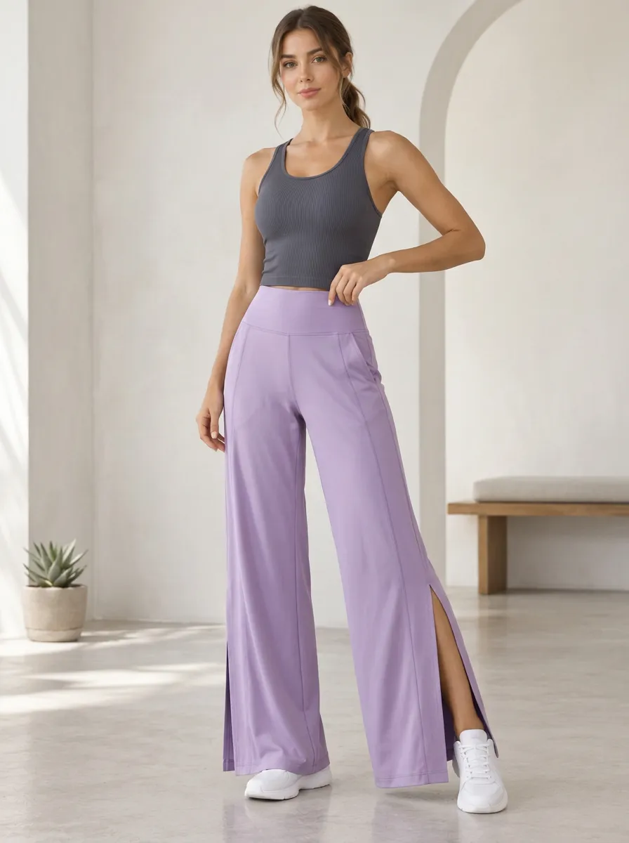 Women's High Waist Motion Ready Wide Leg Side Slit Athletic Pants