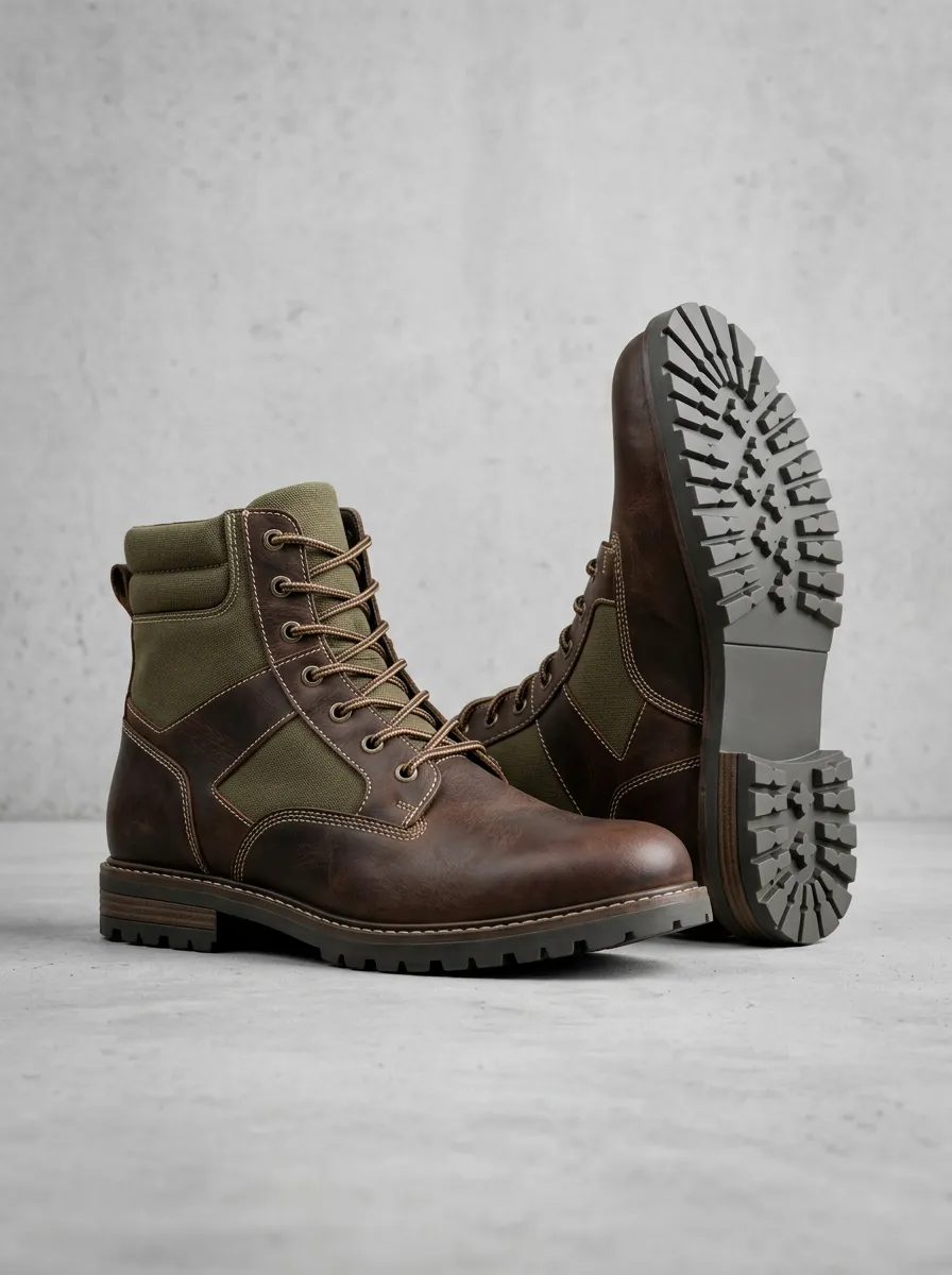 Unisex Outdoor Tactical Leather Canvas Work Boots