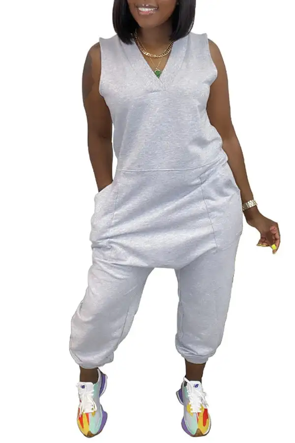 V Neck Pocket Jumpsuit