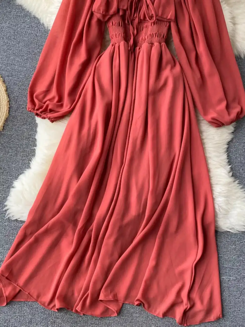 Square Neck Ruffle Dress Casual