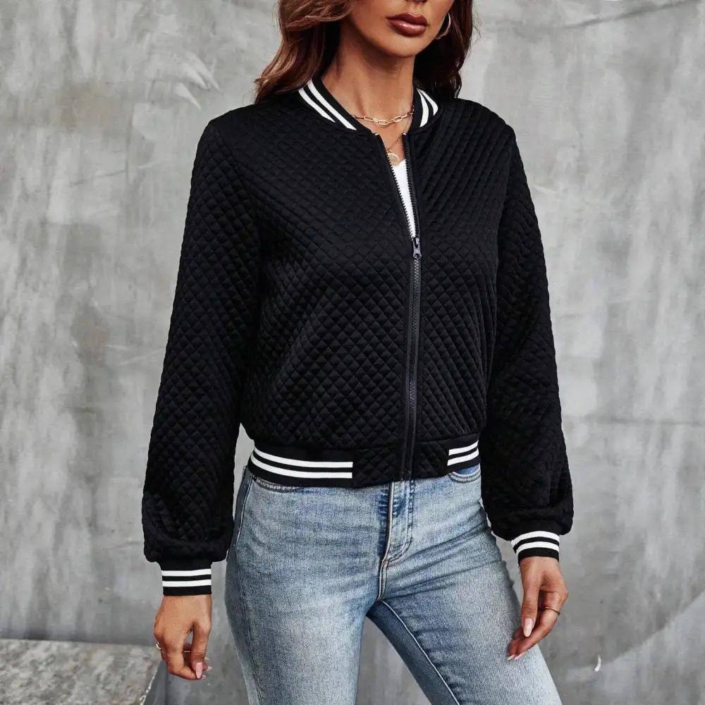 Quilted Zip Front Bomber Jacket