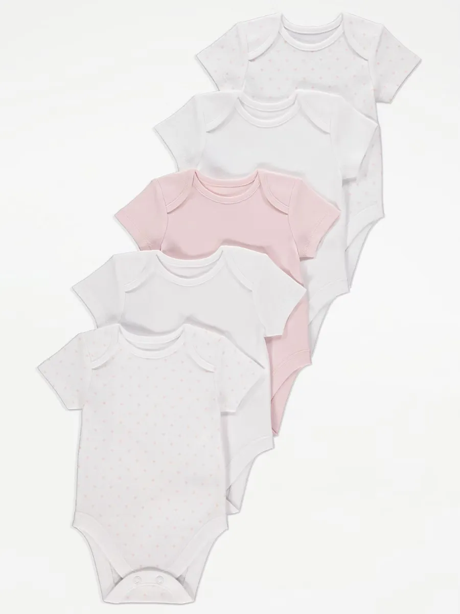 Mini Heart Short Sleeve Bodysuits 5 Pack
