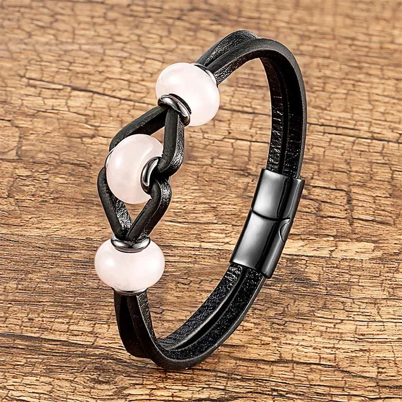 Amethyst Crystal Stone Double Leather Relieves Stress Bracelet