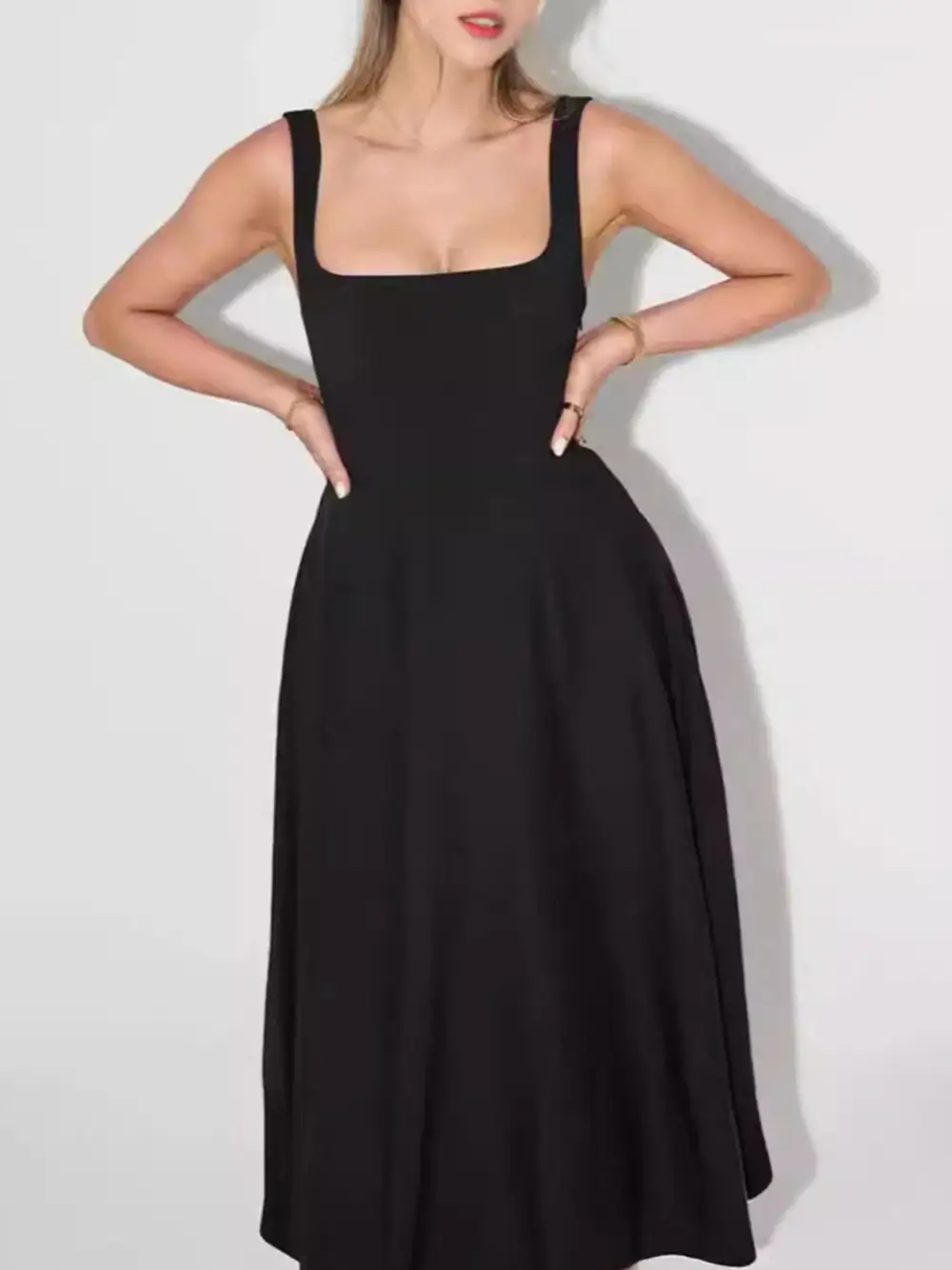 Square Neck Sleeveless Midi Dress