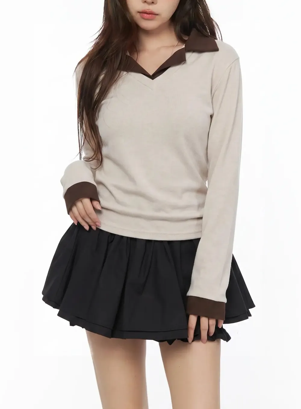 V-Neck Collar Layered Long Sleeve Top