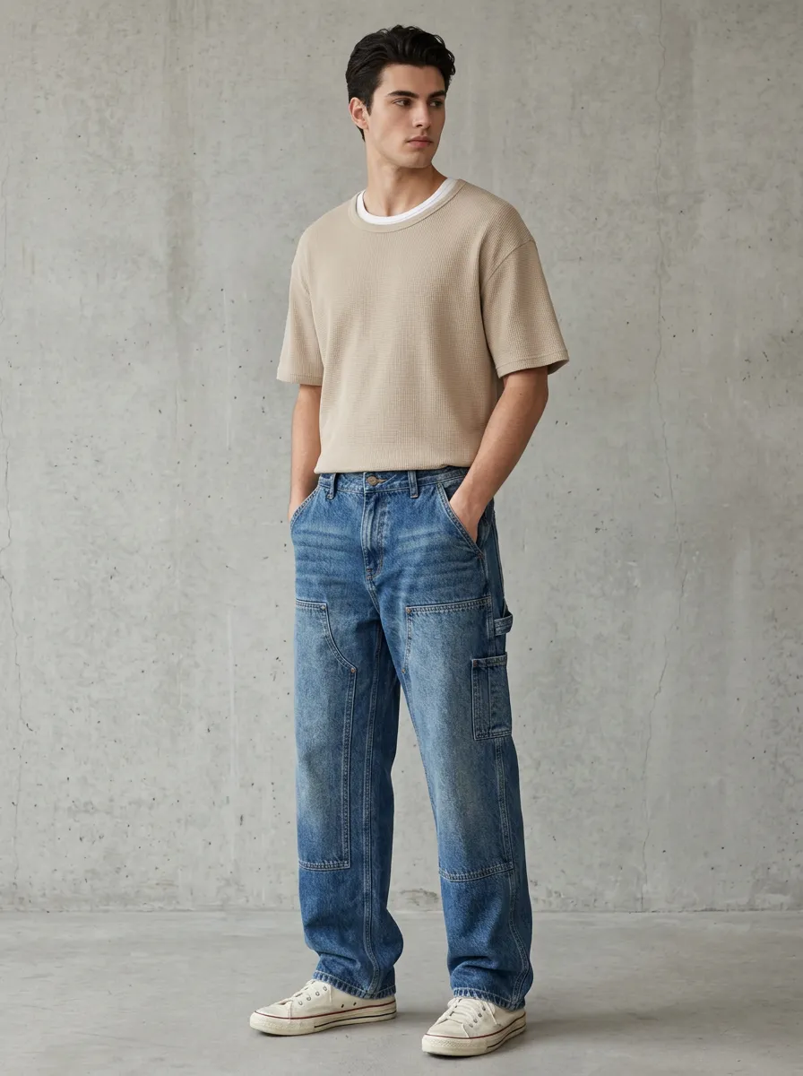 Men's Casual Vintage Wash Relaxed Fit Denim Jeans