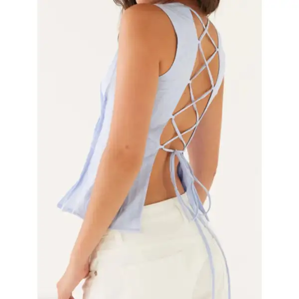 Back Lace Up Sleeveless Top With Cinched