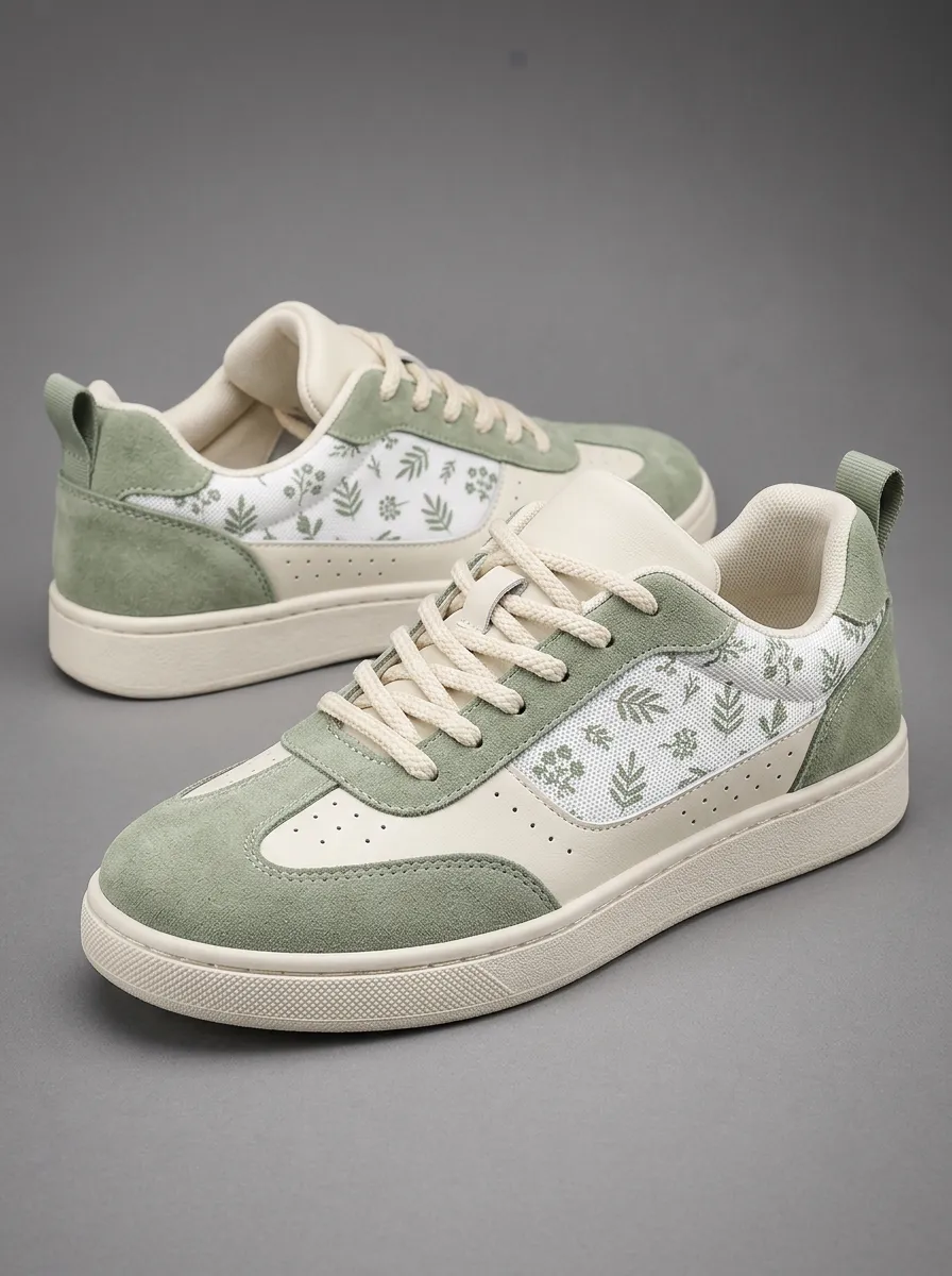 Men's Botanical Leaf Pattern Printed Casual Sneakers