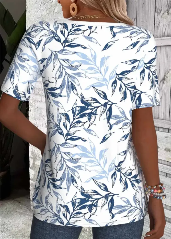 White Leaf Print T Shirt