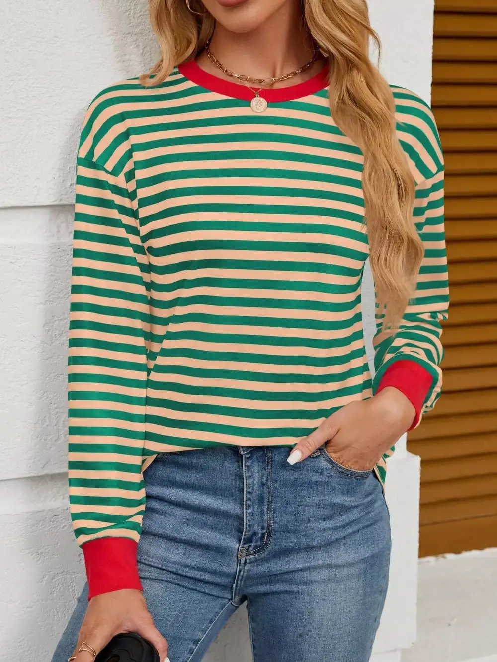 Striped Round Neck Long Sleeve T-Shirt