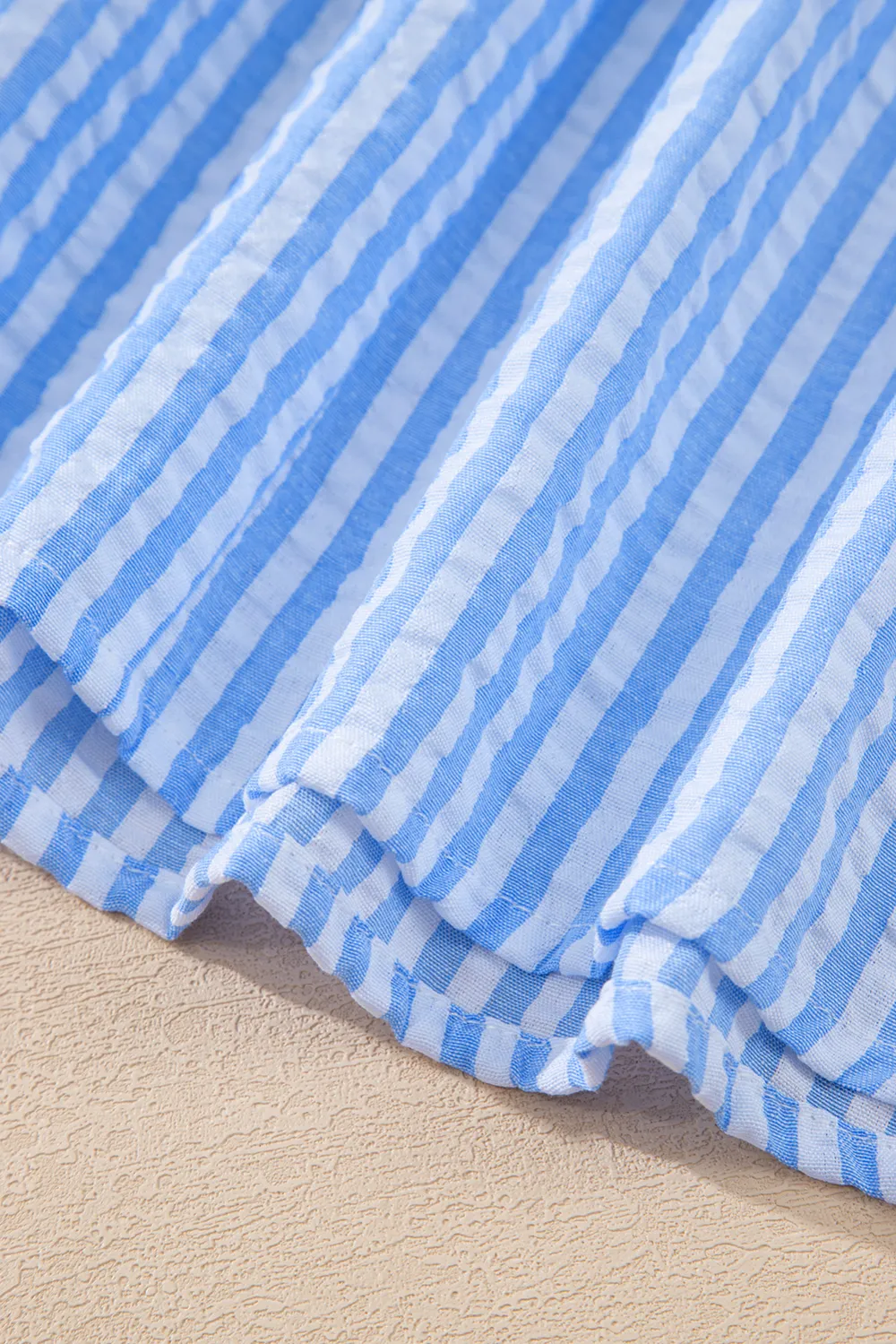 Sky Blue Striped Print Contrast Blouse