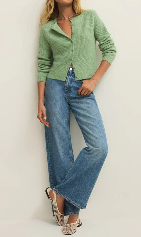 Green Cozy Ribbed Knit Cardigan
