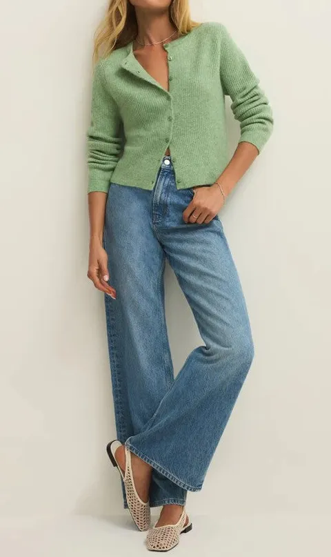Green Cozy Ribbed Knit Cardigan