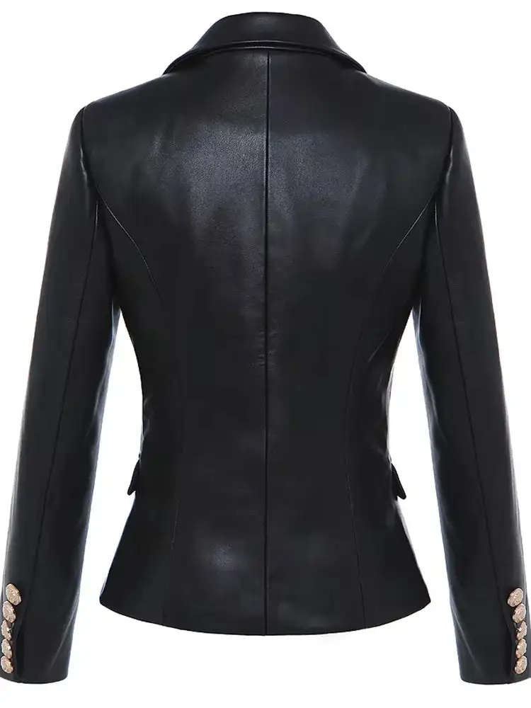Faux Leather Metal Button Blazer