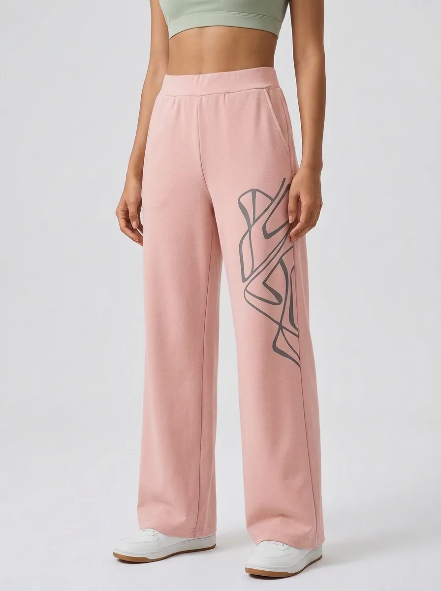 Women's Taupe Graphic Print Wide-Leg Sweatpants