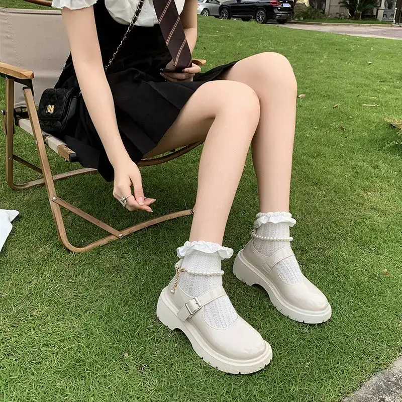Leather Mesh Loafer Pumps