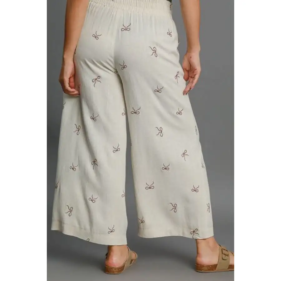 Full Size Lace Drawstring Embroidered Bow Wide Leg Pants Plus Size