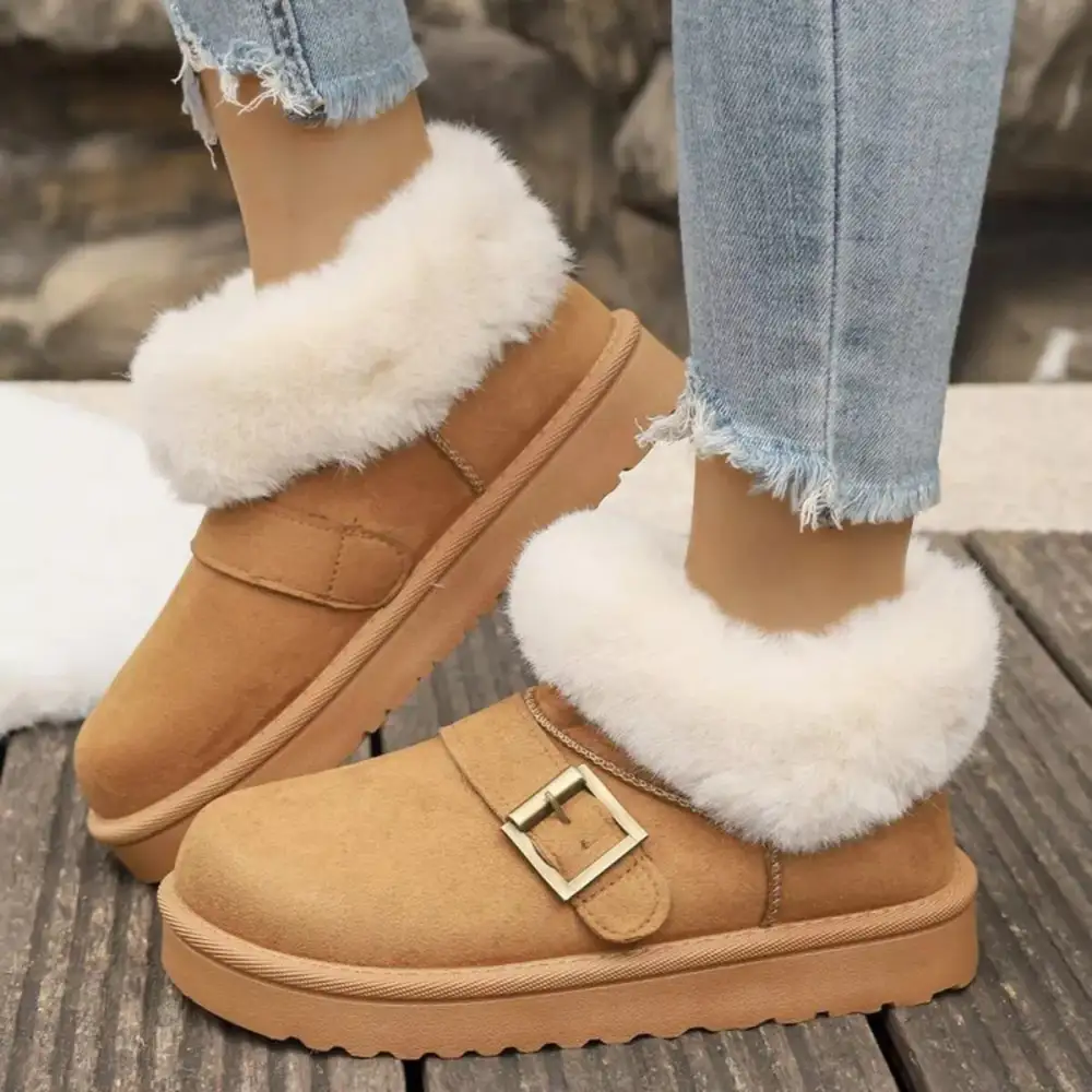Fuzzy Trim Buckle Accent Winter Boots