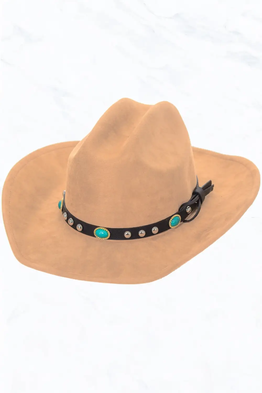 Turquoise Stone Leather Belt, Big Brim Suede Western Cowboy Fedora Hat