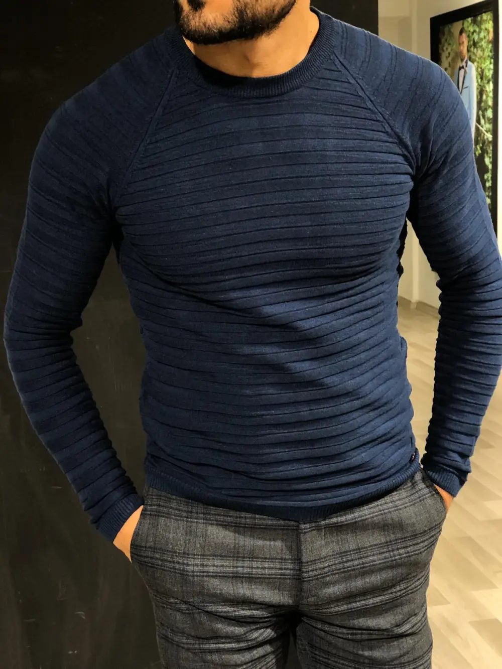 Patterned Slim Fit Cotton Knit Sweater