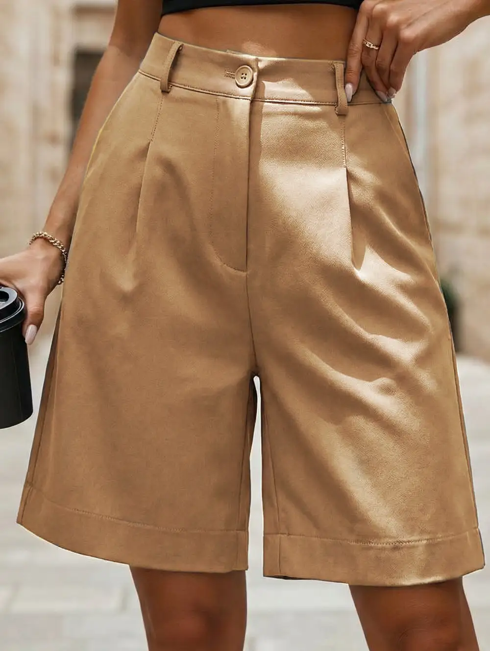 High-Waist Wide-Leg Suit Shorts