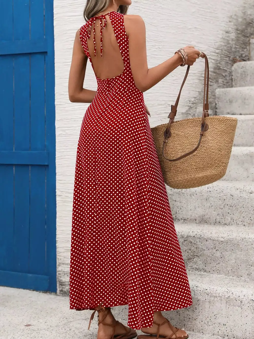 Polka Dot Sleeveless Maxi Dress