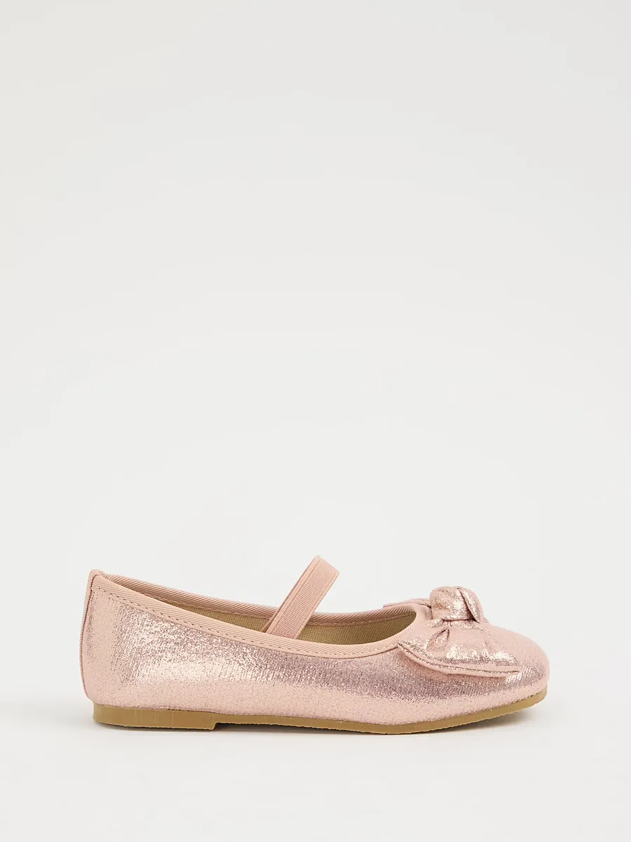 Pink Glitter Square Toe Bow Ballet Shoes