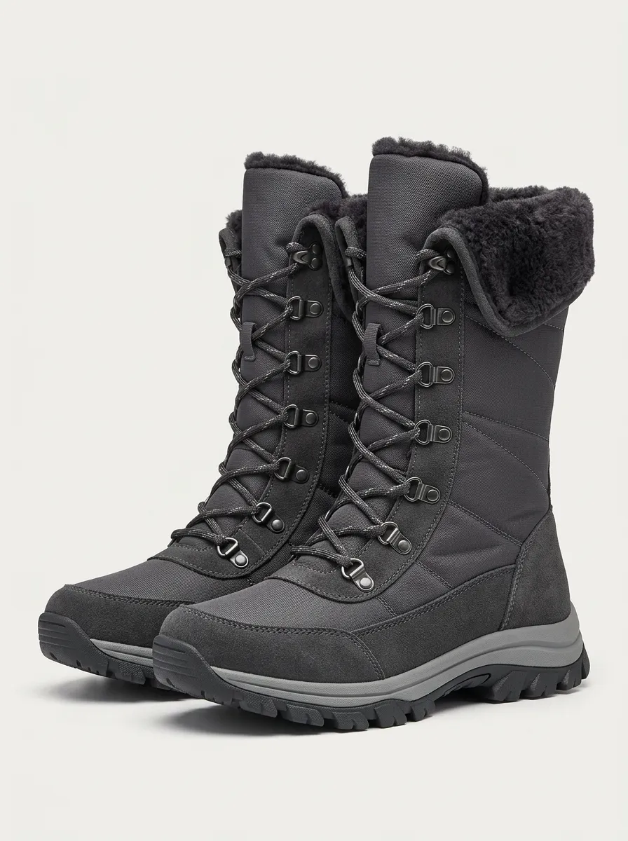 Chilly Day Lace Up Faux Fur Lined Winter Snow Boots