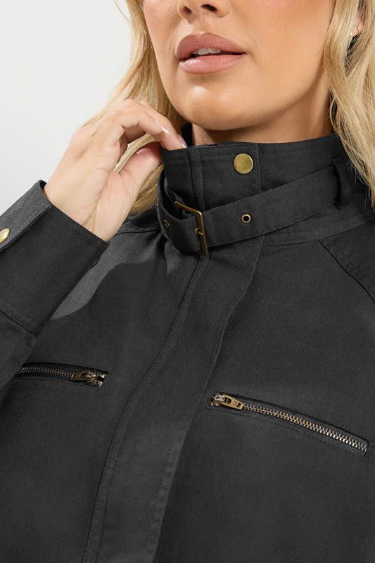 Black Funnel Neck Twill Shacket detail 4