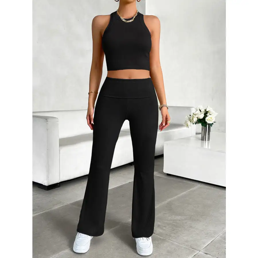 Ribbed Round Neck Tank and Pants Set