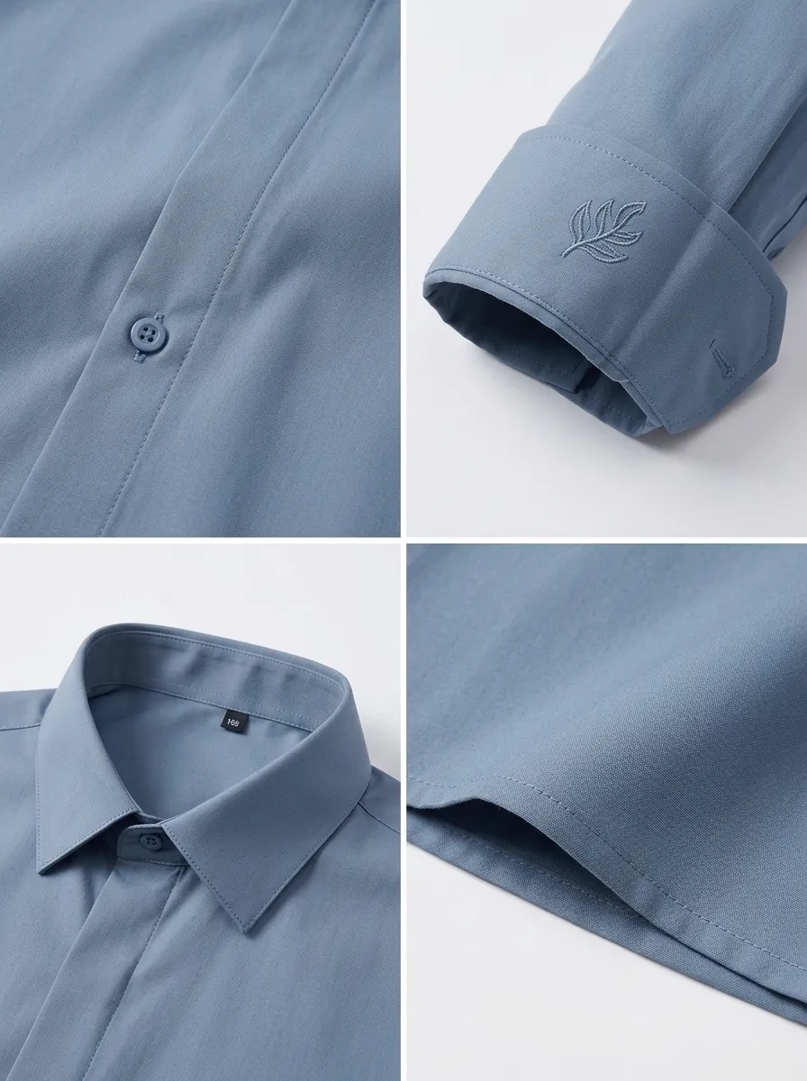 Men's Non-Iron Cotton Leaf Embroidered Long Sleeve Shirt