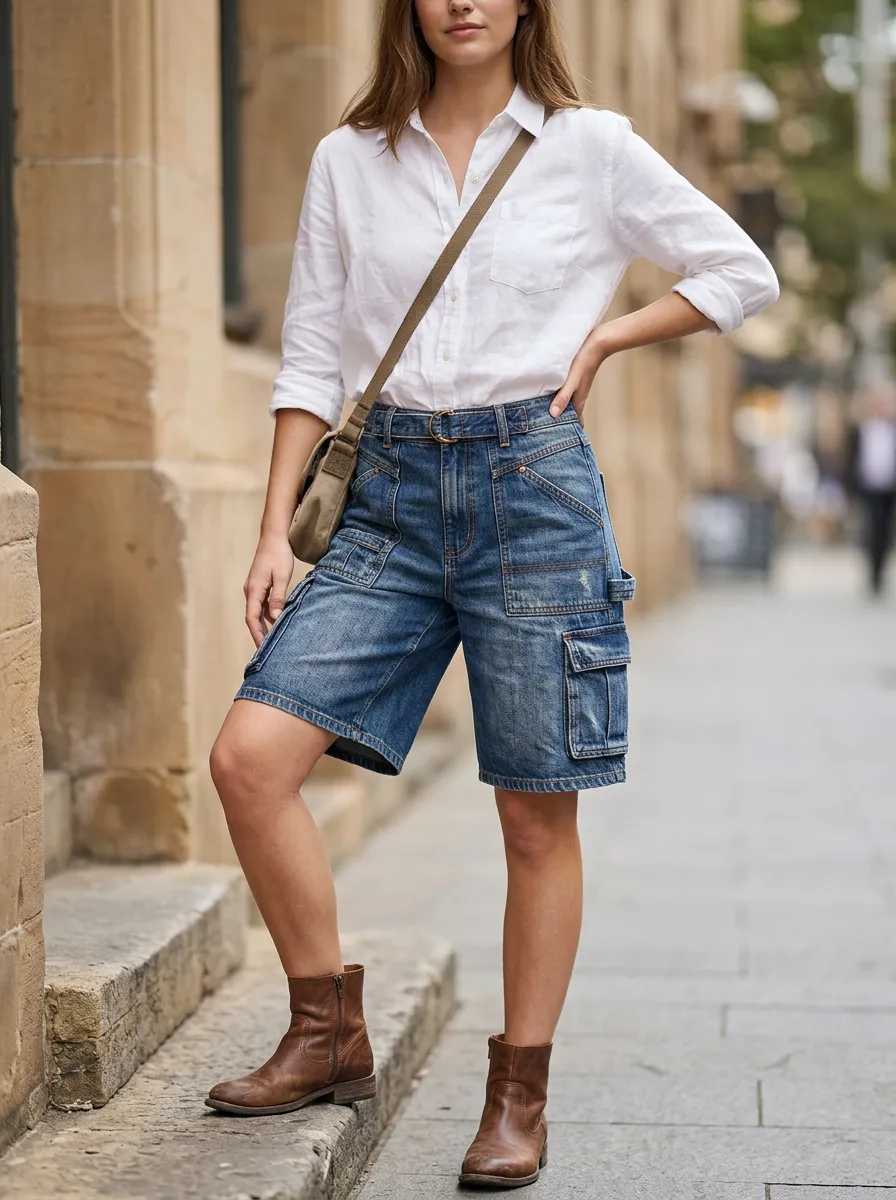 Women's Casual Streetwear Distressed Denim Cargo Shorts