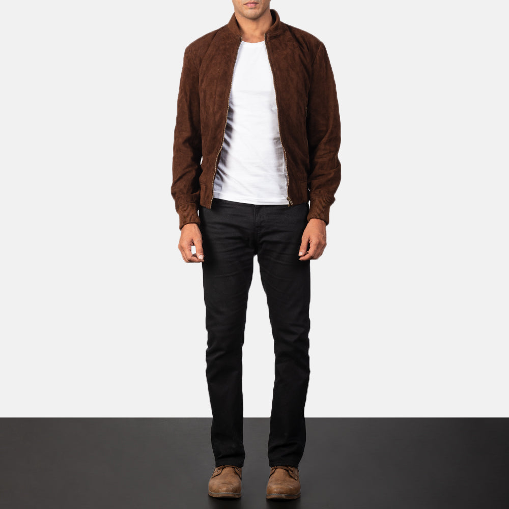 Men's Textured Bomber Suede Jacket