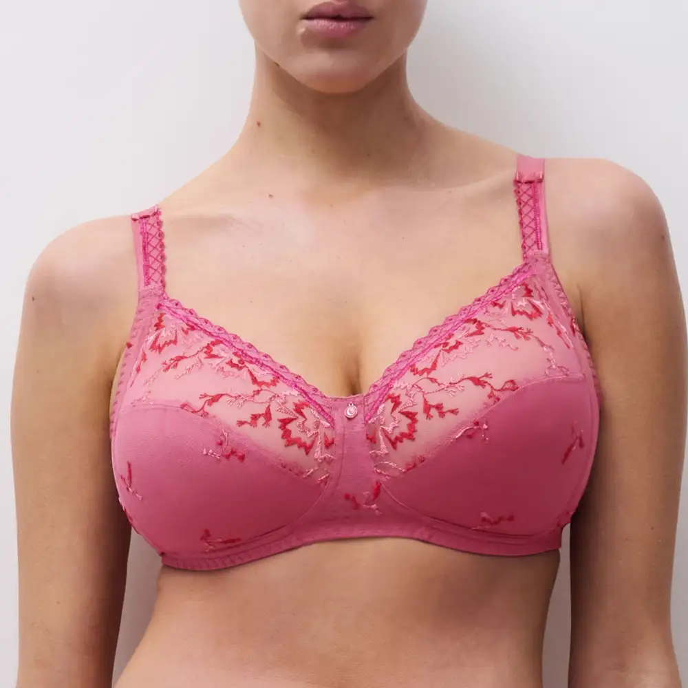 Women's Wireless Racerback Adjustable Straps Floral Lace Embroidery Mesh Floral Detail Sheer Detail Bra