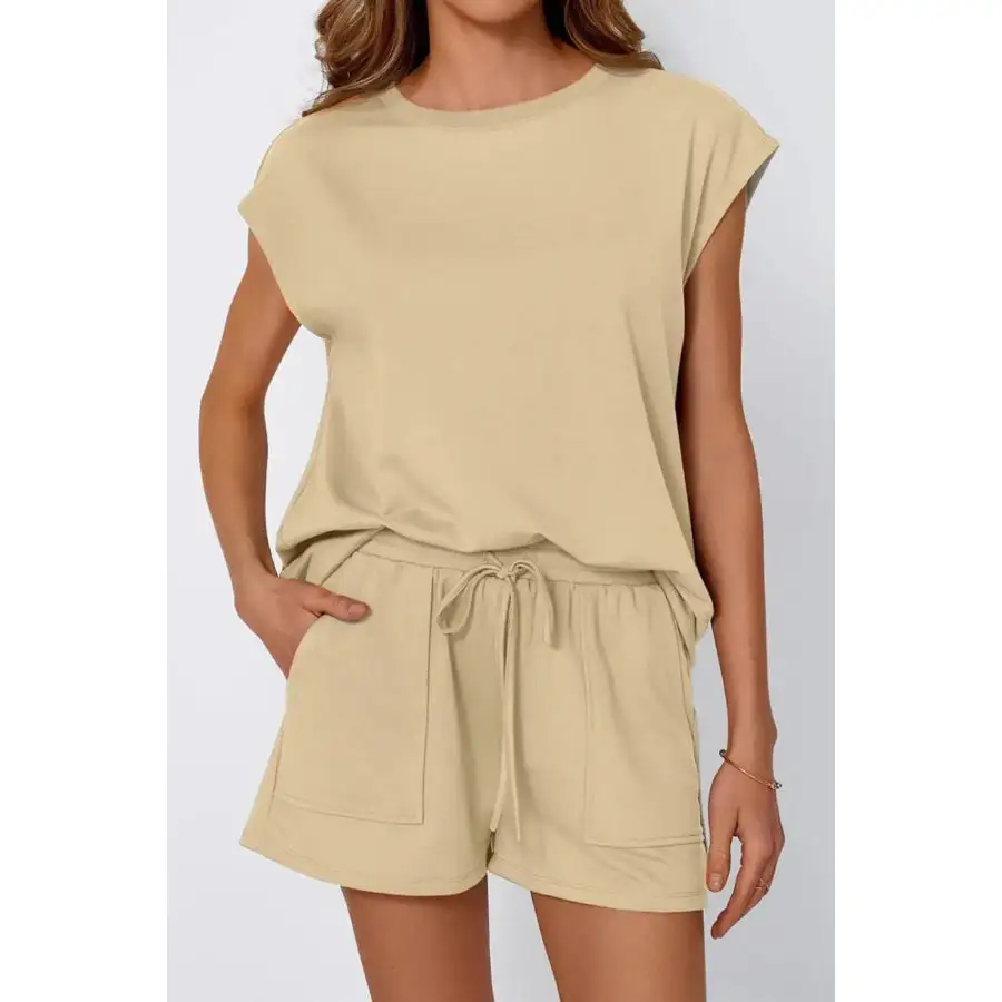 Relaxed Round Neck Cap Sleeve Top and Shorts Set
