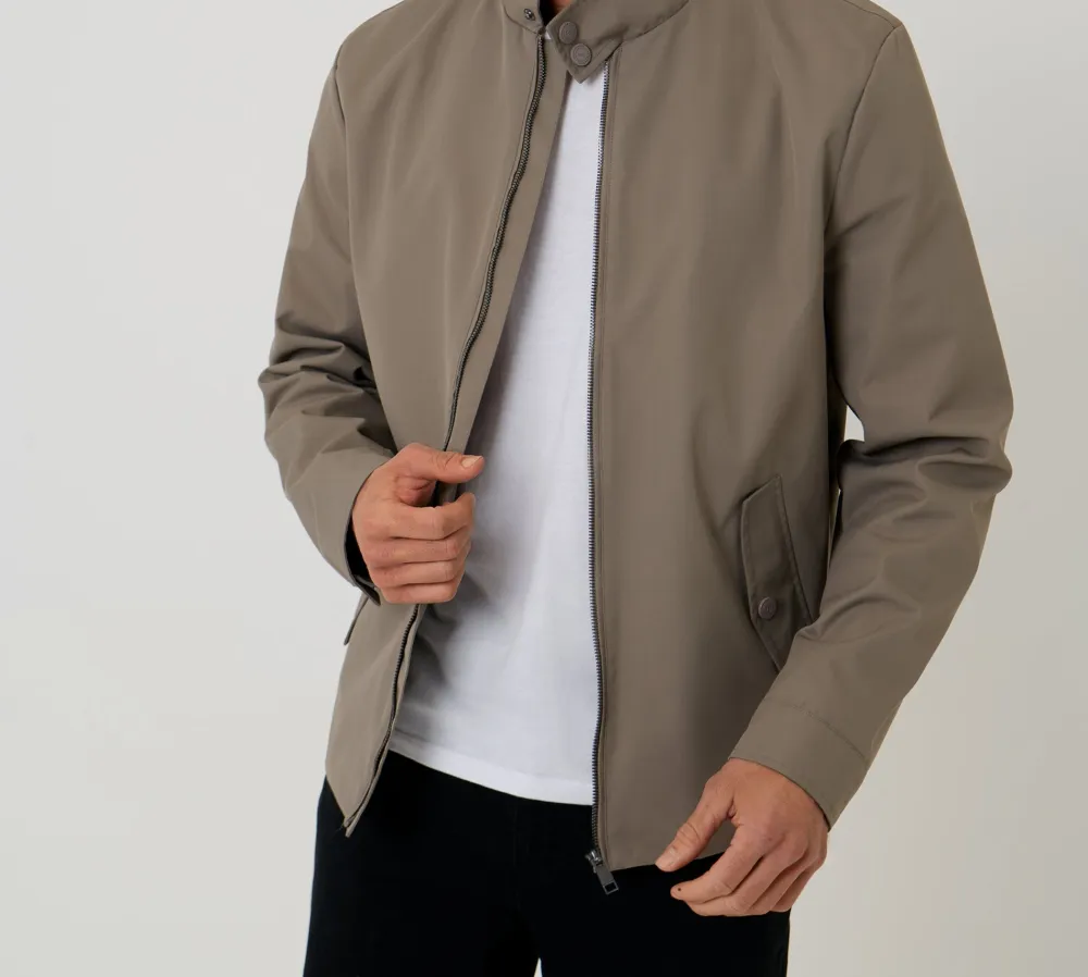 Taupe Water-Resistant Funnel-Neck Zip Jacket