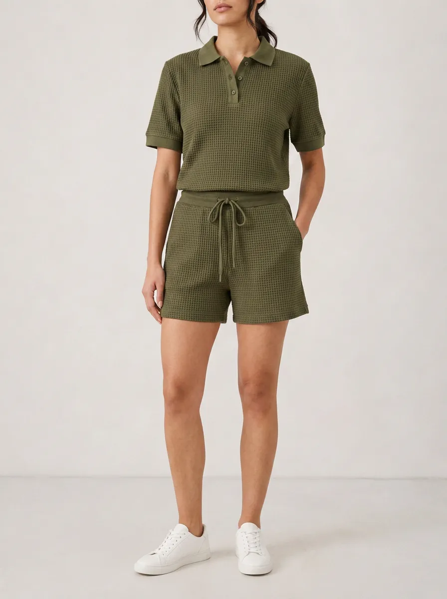 Women's Modern Waffle Knit Textured Polo Shirt