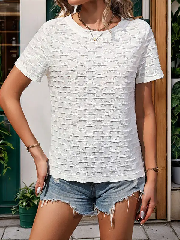 Relaxed Short Sleeve Textured Round Neck T-Shirt