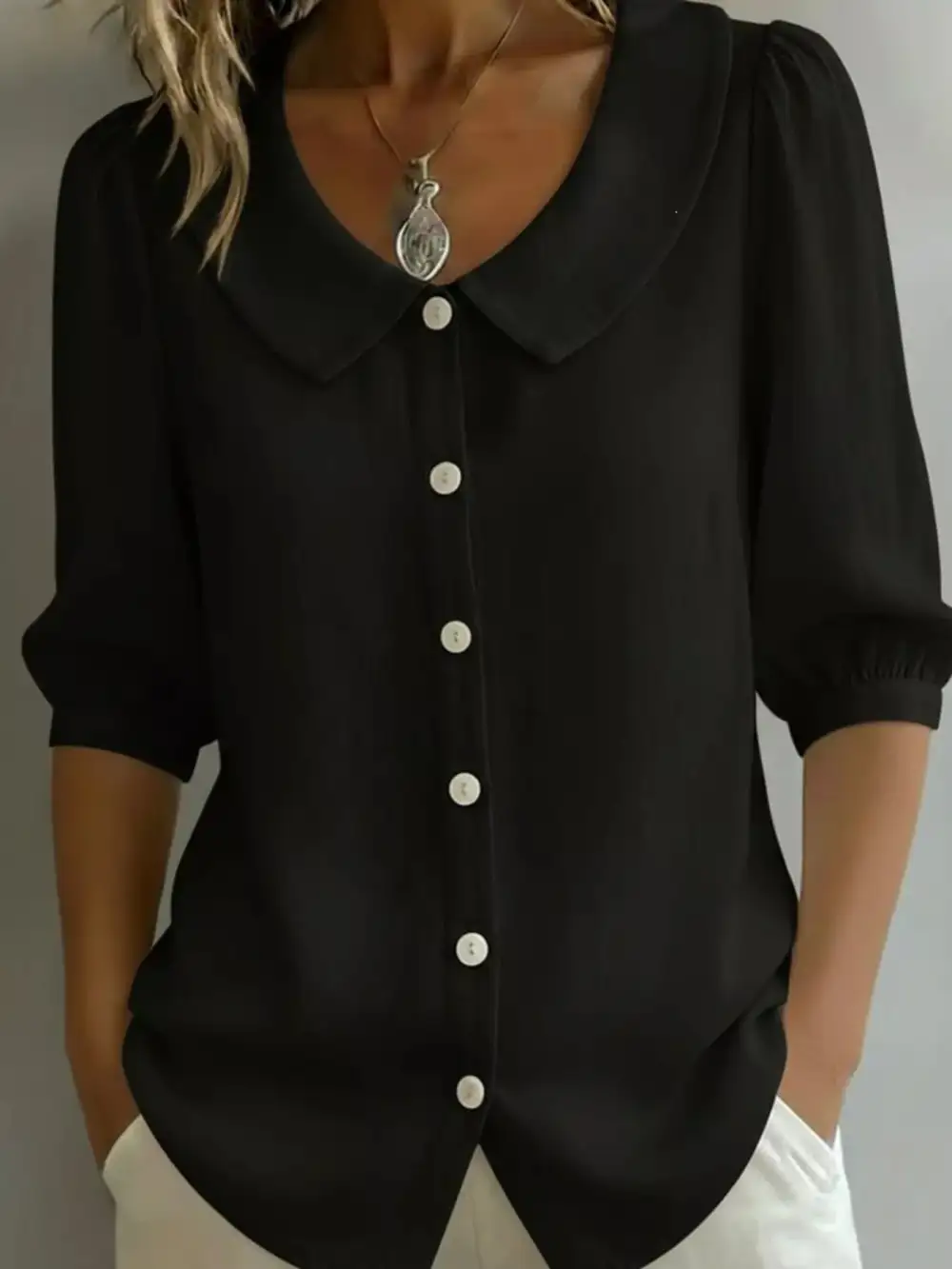 Peter Pan Collar Button Down Shirt Plus