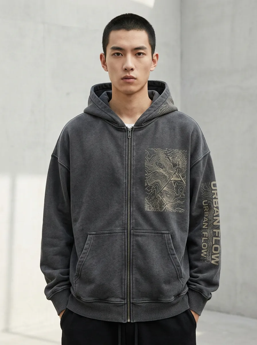 Patterned Topographic Men's Graphic Hoodie