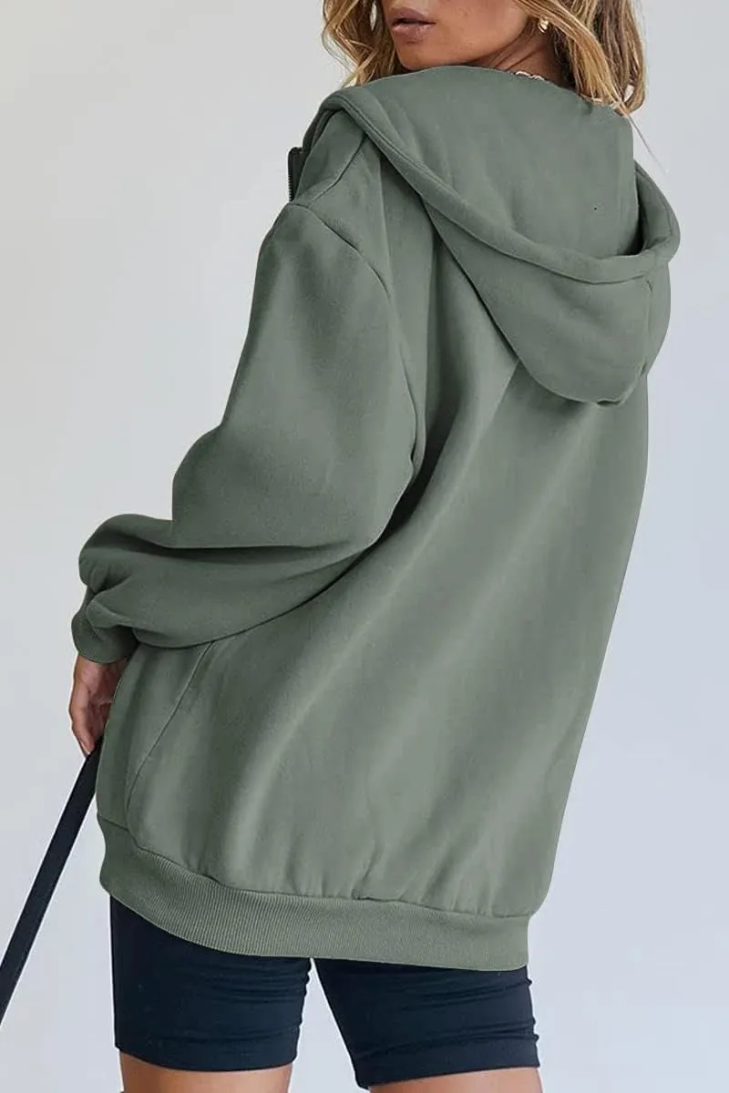 Women's Cute Hoodies Teen Girl Fall Jacket Oversized Sweatshirts Casual Drawstring Zip Up Y2K Hoodie with Pocket