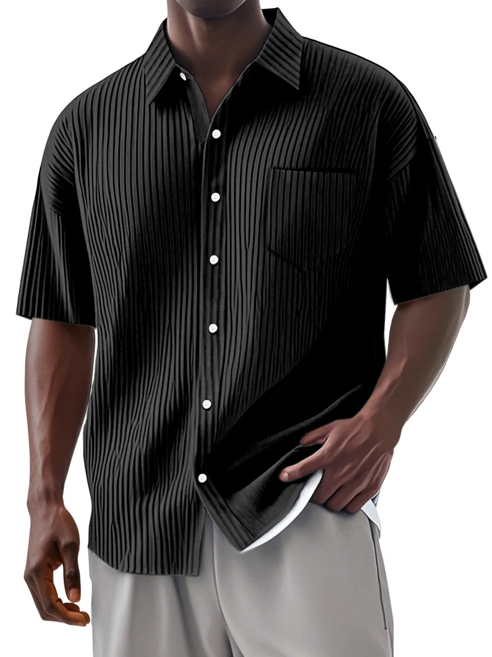 Short Sleeve Camp Collar Striped Shirt