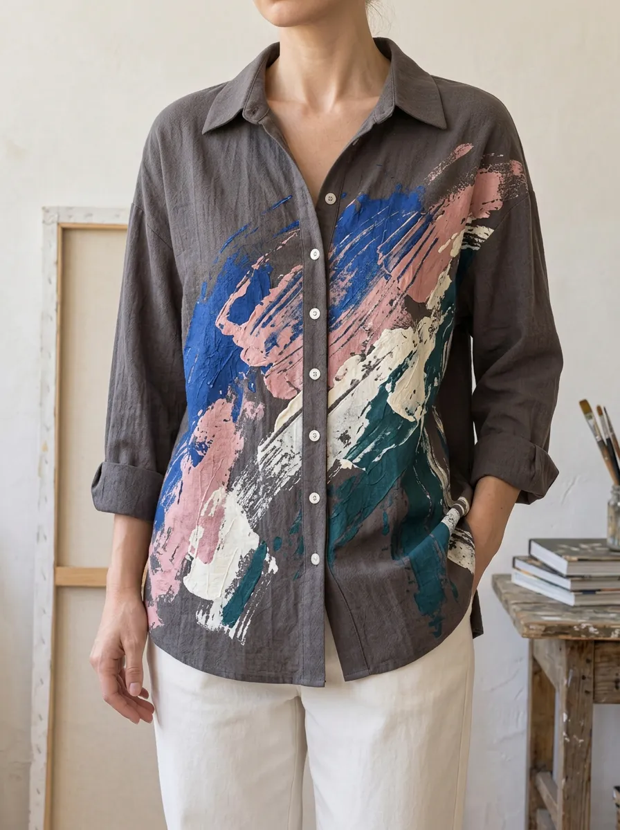 Women's Atmospheric Abstract Art Lover Brushstroke Shirt