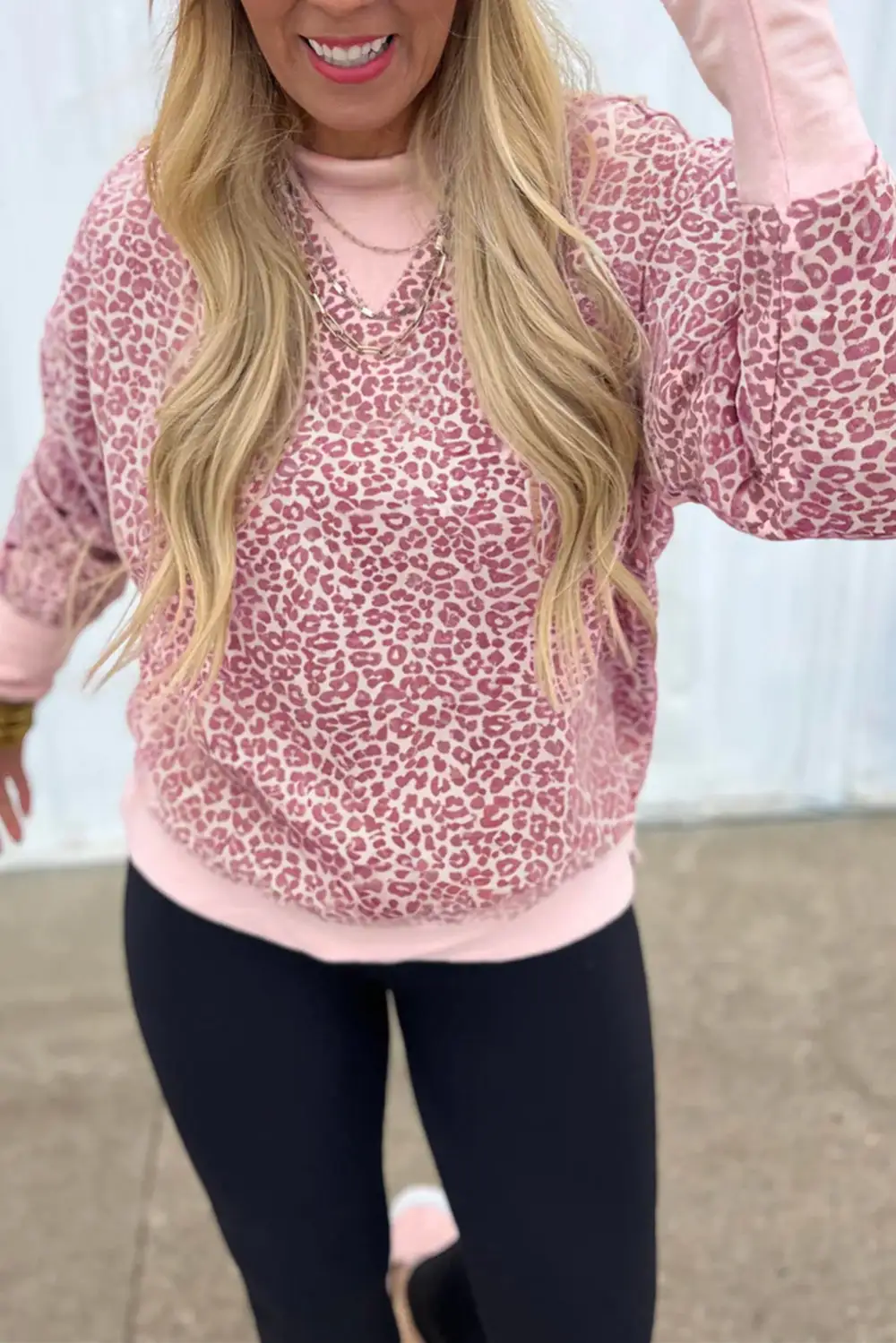 Relaxed Leopard Print Patchwork Crewneck Sweatshirt